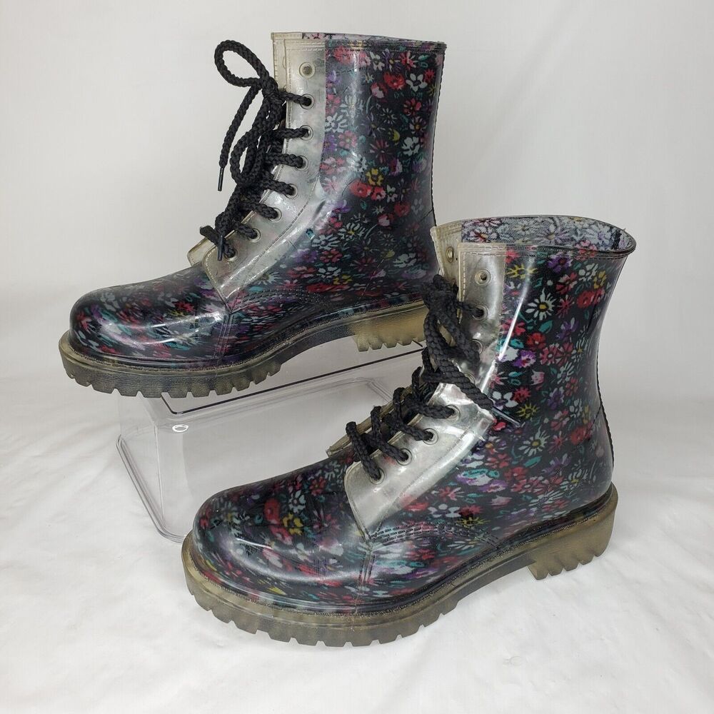 Dirty Laundry Roadie #50184 Women Sz 9 Floral Rubber Rain Combat Boots